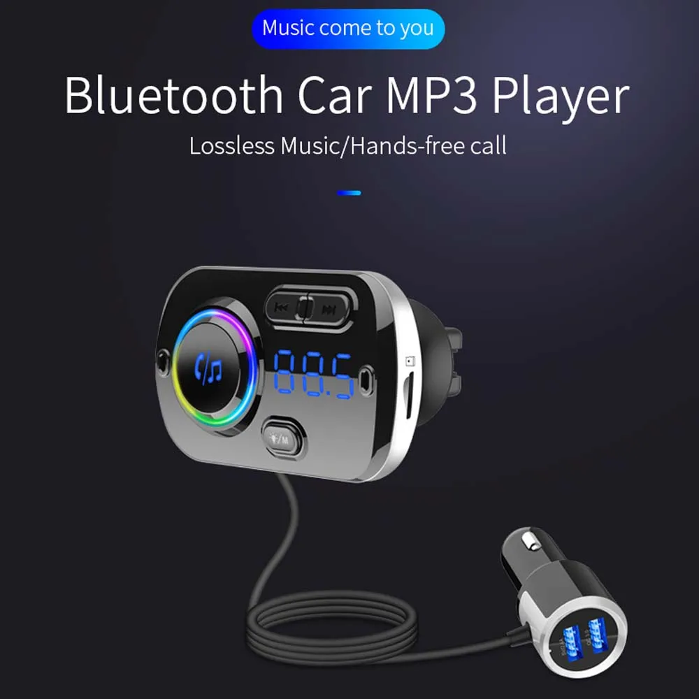 JINSERTA Bluetooth 5,0 MP3 плеер FM передатчик автомобильный комплект USB QC3.0 Громкая связь красочные атмосферные огни Поддержка TF карты