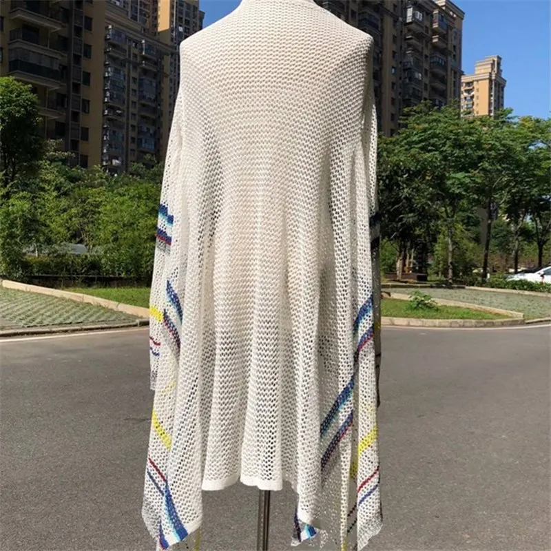 Boho Белый Трикотажный пляжный костюм с длинным рукавом кимоно плюс размер спереди