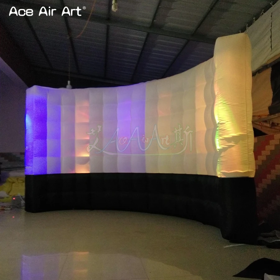 Красиво оформленная черная/белая надувная фотобудка изогнутая стена, диджейская стенка с led RGB лампочками прожекторы Пасхальный фестиваль Вечерние