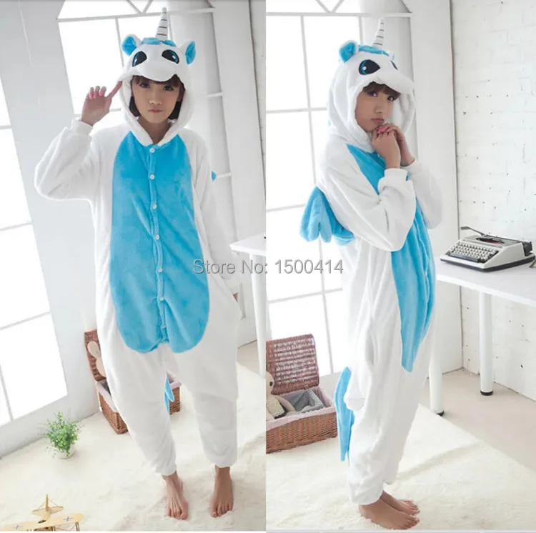 

Halloween Carnival Party Animal Cosplay Unisex Costume Sky Blue vs White Unicorn Onesies Pajama For Adult (No Slipper)