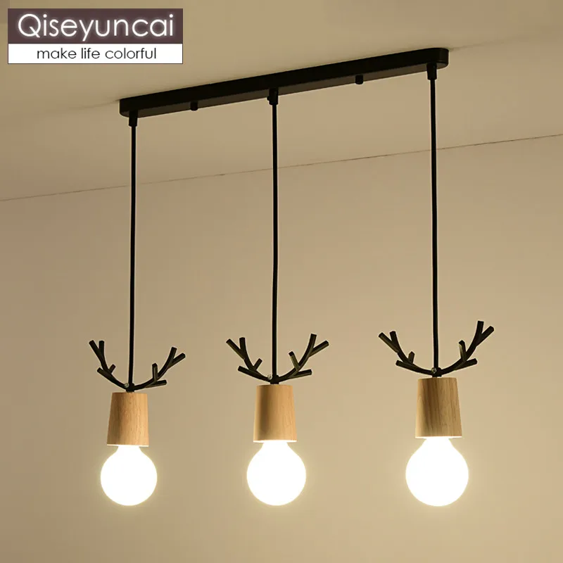 Qiseyuncai الشمال نمط بسيط الغزلان 3 رئيس مطعم الثريا الإبداعية سجل طاولة طعام مصابيح شحن مجاني