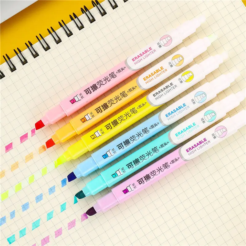 1 PC Double Head Erasable Highlighter Pen Fluorescent Fineliner Pens