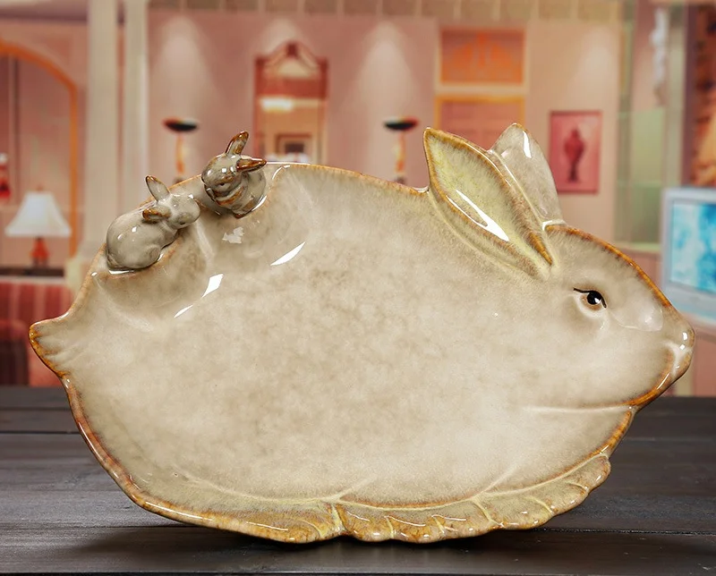 Фарфоровая фигурка кролик Конфетница декоративная керамика кролик миниатюрный поднос для фруктов посуда орнамент подарок и аксессуары для рукоделия