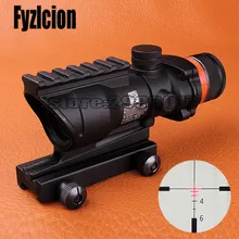 Fyzlcion охотничьим прицелом acog 4x32 стиль Объем реальный оптического волокна красный / зеленый с подсветкой Уивер Пикатинни Гора тактический прицел для воздуха