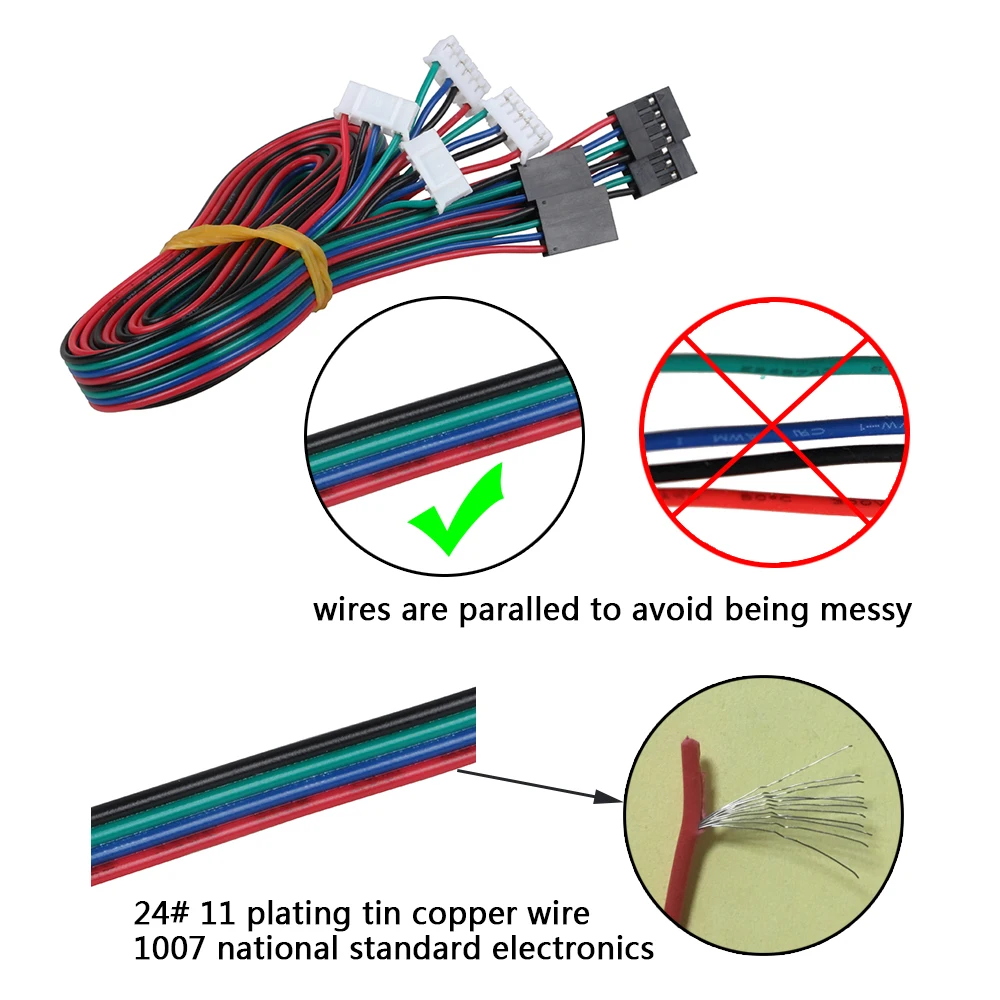 3DSWAY 3D-принтеры Запчасти 4 шт./лот 1 M/2 M кабель DuPont 4pin двухфазный четыре-привести мотор соединительные кабели для 42 шаговый двигатель
