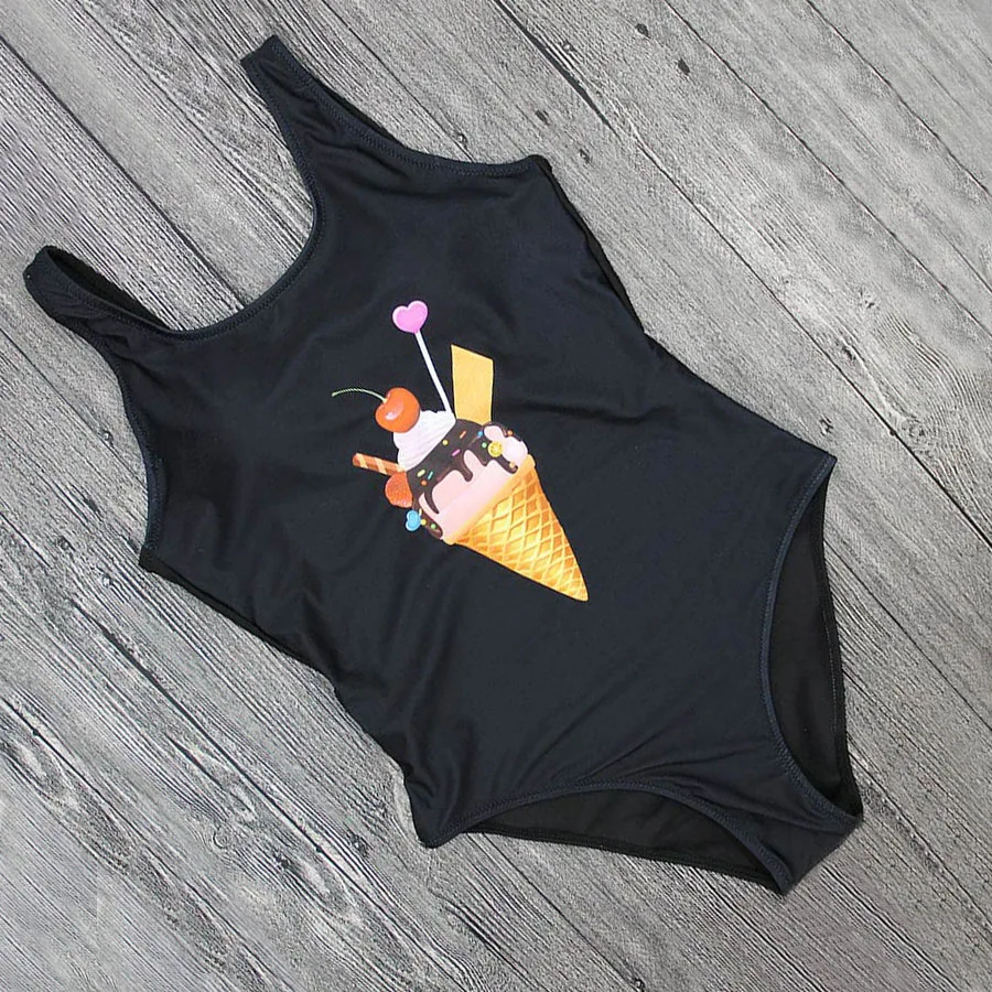 2018 High Cut One Piece Swimsuit Ice Cream Printed Bathing Suits Women