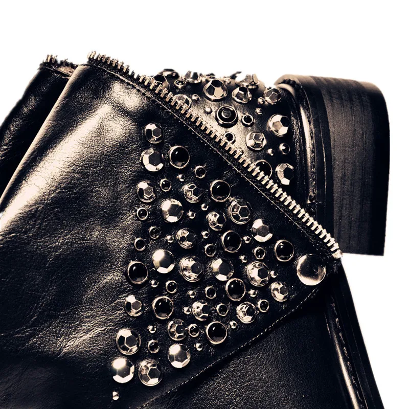 Add Automne Fur Fur autumn Rivets Bottes En De Winter Nouveauté 2019 Moto Sexy Neige Not Pour Pu Femmes Cuir Véritable Bottines Femme Hiver w0URBH