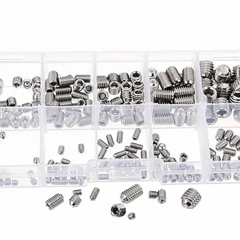 

200Pcs M3 M4 M5 M6 M8 Stainless Steel Grub Screws Cone Point Hexagon Hex Socket Set Screws Assortment Kit