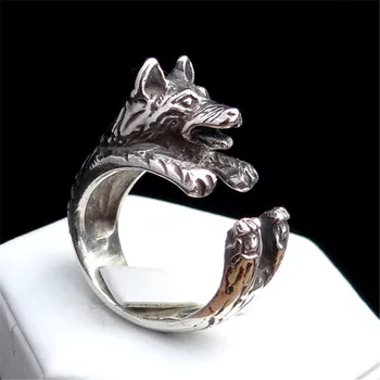 

Wholesale Trendy Vintage Adjustable German Shepherd Ring High Quality Brand Designer Men Animal Wrap Rings Women Animal Jewelry
