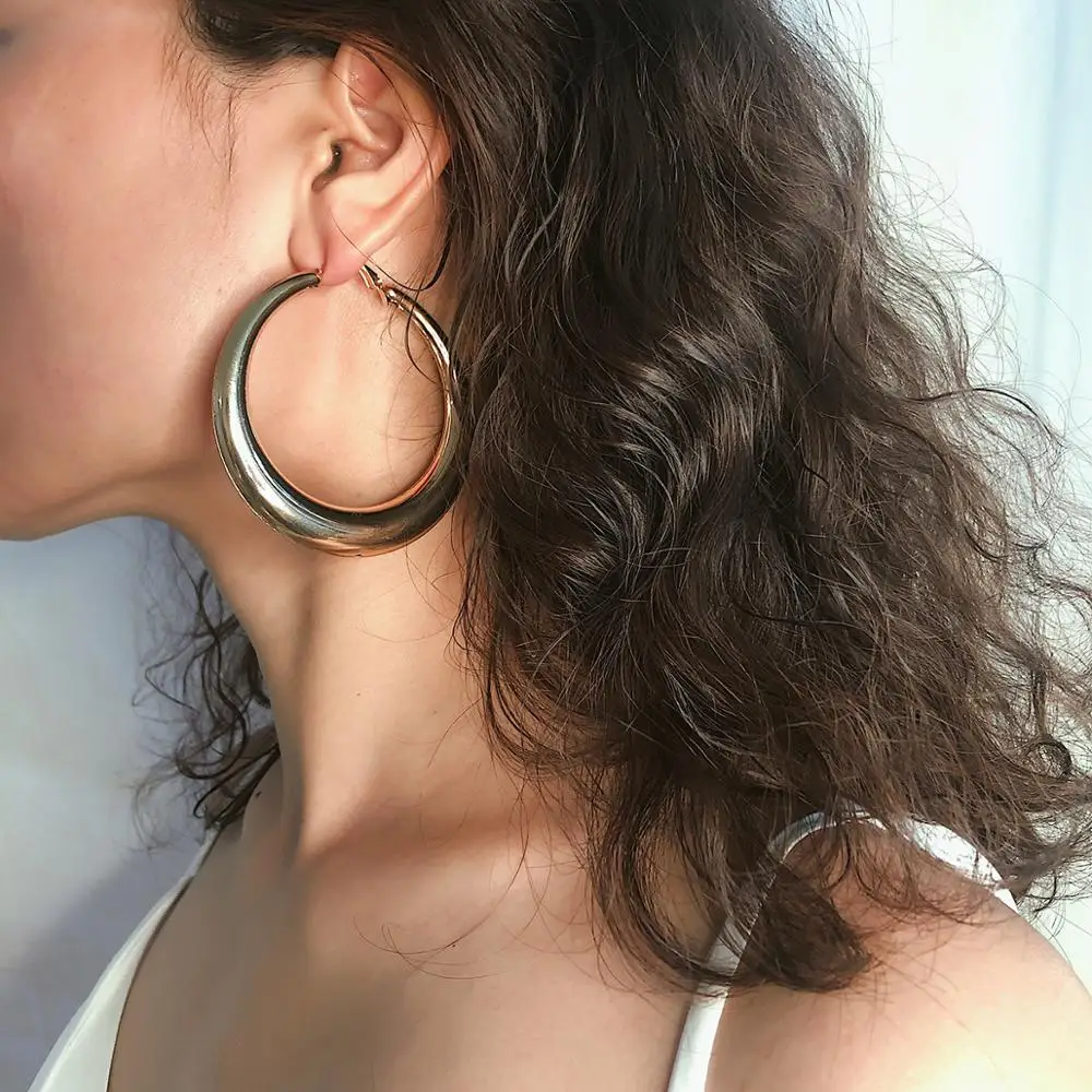 8Seasons New Fashion Gold Minimalist Thick Round Hoops Earrings For Women Wedding Party Club Punk Style Jewelry 1 Pair | Украшения и