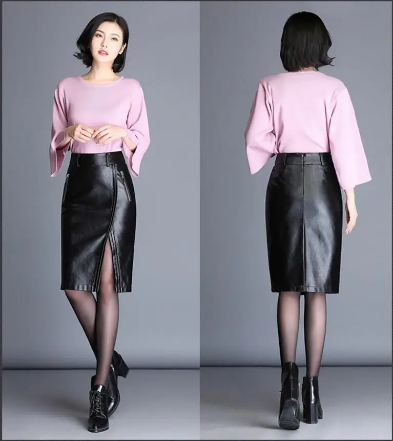 LXUNYI осень-зима черная кожаная юбка Женская Корейская тонкая высокая талия искусственная кожа юбки сексуальные бедра тонкие женские