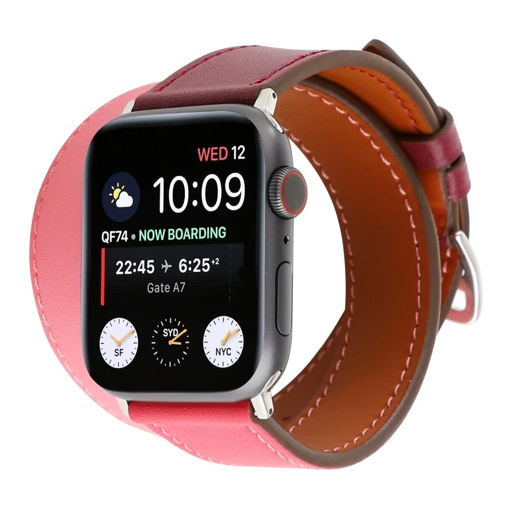 Двойной тур из натуральной кожи ремешок для часов для Apple Watch series 4 3 2 1 кожаный браслет для iwatch 44/42/40/38