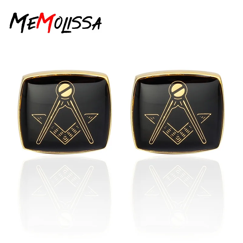 

MeMolissa Classic Gold Square Cufflinks Masonic Freemasonry Peace Mens Shirt Accessories For Mens Party Gift Wholesale