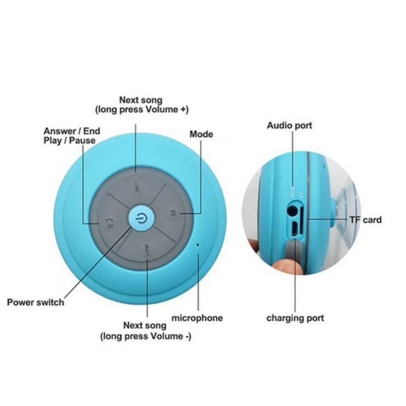 Водонепроницаемый Bluetooth светодиодный динамик для душа fm-радио TF кард-ридер кнопки управления динамик телефон мощная присоска для улицы