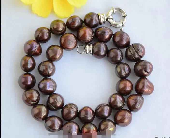 

3355 almost round coffee screw thread freshwater pearl necklace