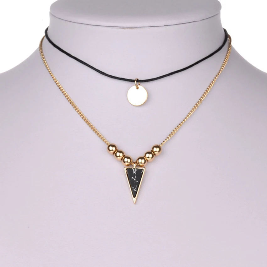 2016 Натуральный Камень Чокеры Ожерелье Золотая Цепь Chocker Черный Бархат Колье