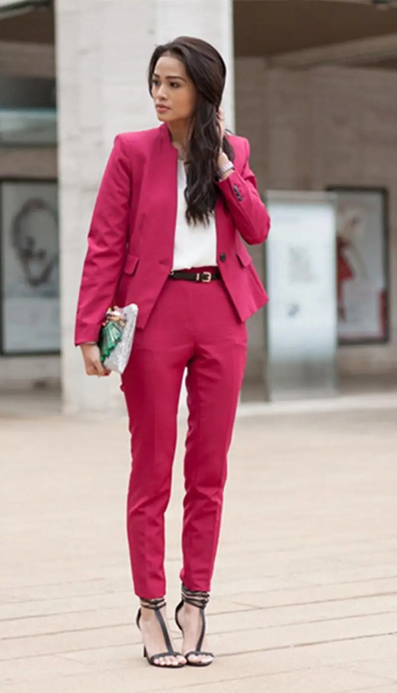 hot pink womens pant suit