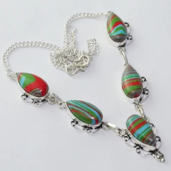 Rainbow Calsilica Necklace Silver Overlay over Copper, 47