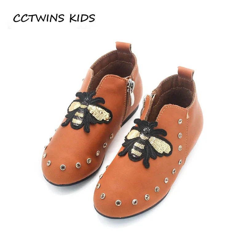 

CCTWINS KIDS 2018 Autumn Childfan Glitter Ankle Boot Baby Fashion Genuine Leather Boot Girl Rhinestone Princess Shoe CF1559
