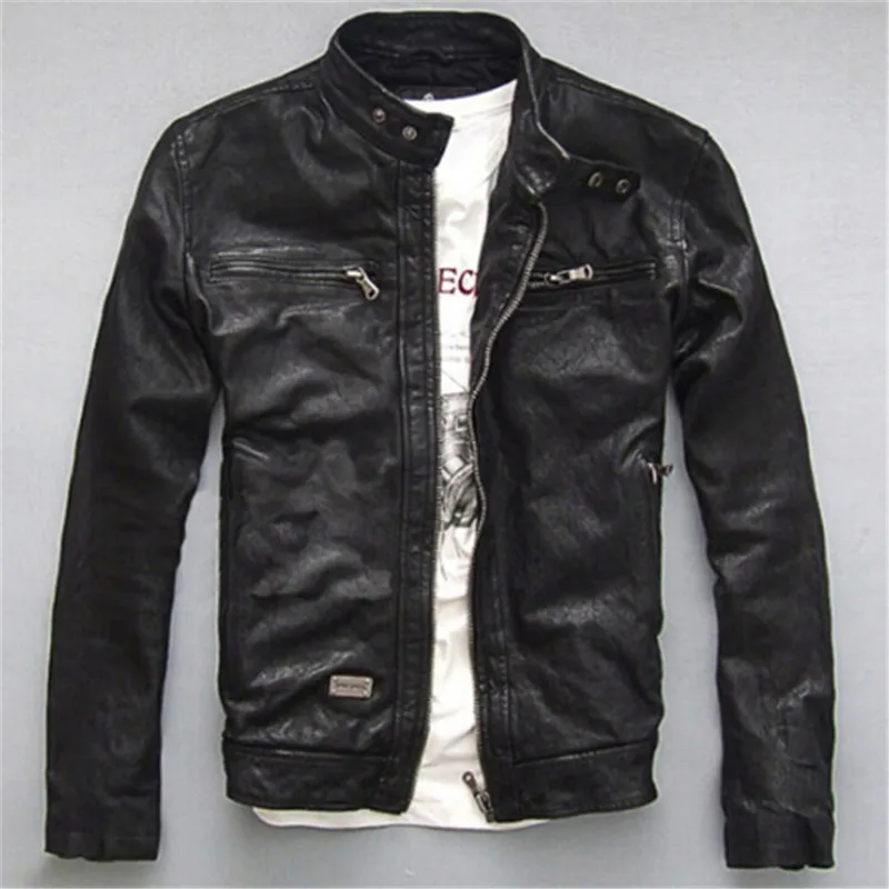 Men Winter Genuine Leather Jackets Men Coats Genuine Sheepskin Brand Black Male Motorcycle Leather Jacket - Цвет: black