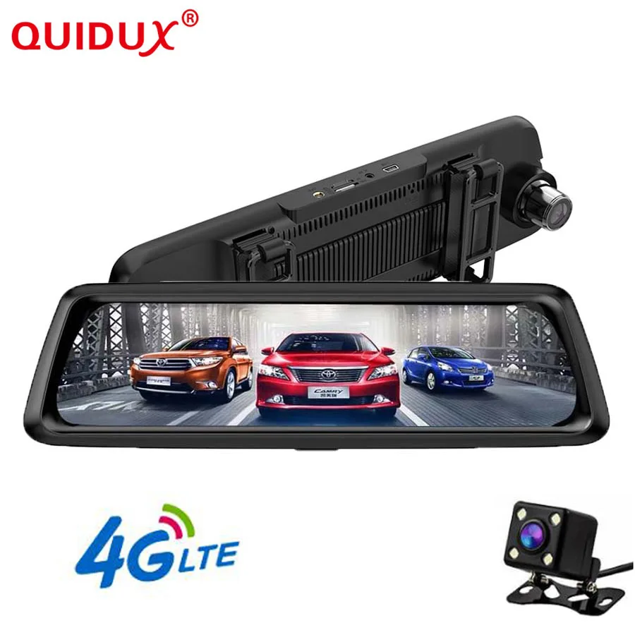 

QUIDUX 4G dash cam FHD 1080P Dual Lens Car DVR Camera Auto Bluetooth 10 inch ADAS Rearview Mirror Video Recorder GPS Navigation
