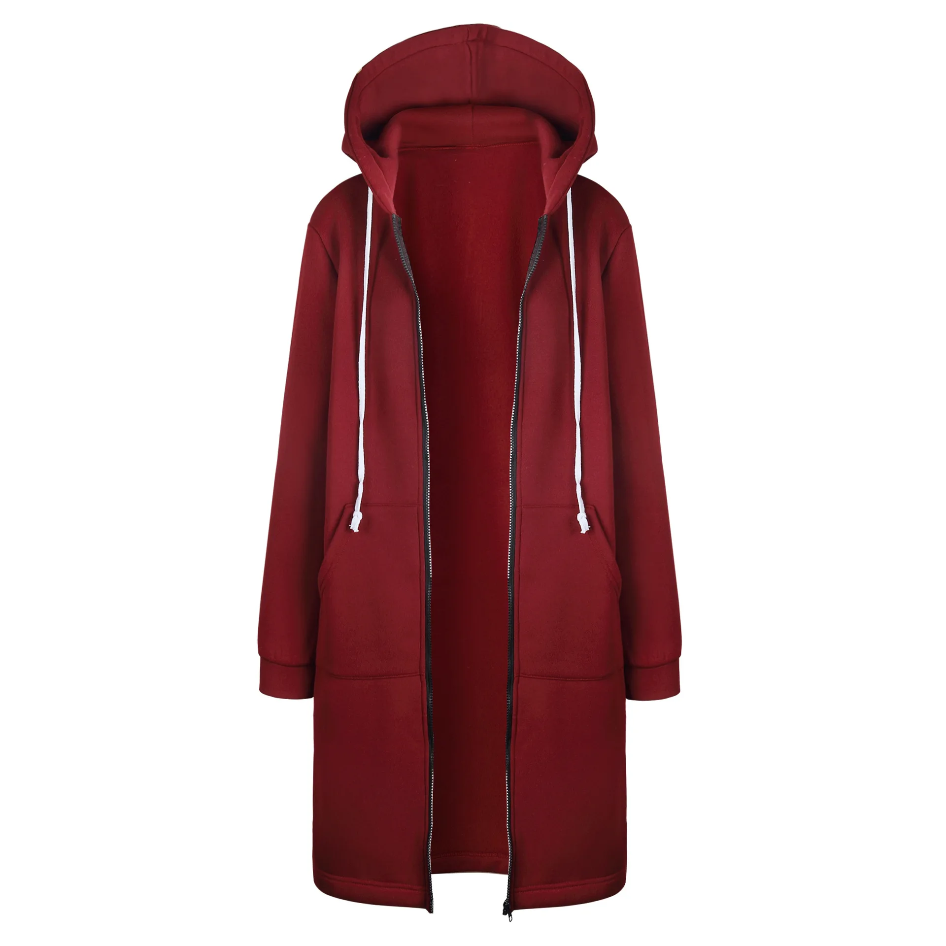 discount  Plus Size Women Long Coat 2019 Autumn Winter zipper Hooded Jacket Casual windbreaker Female black g
