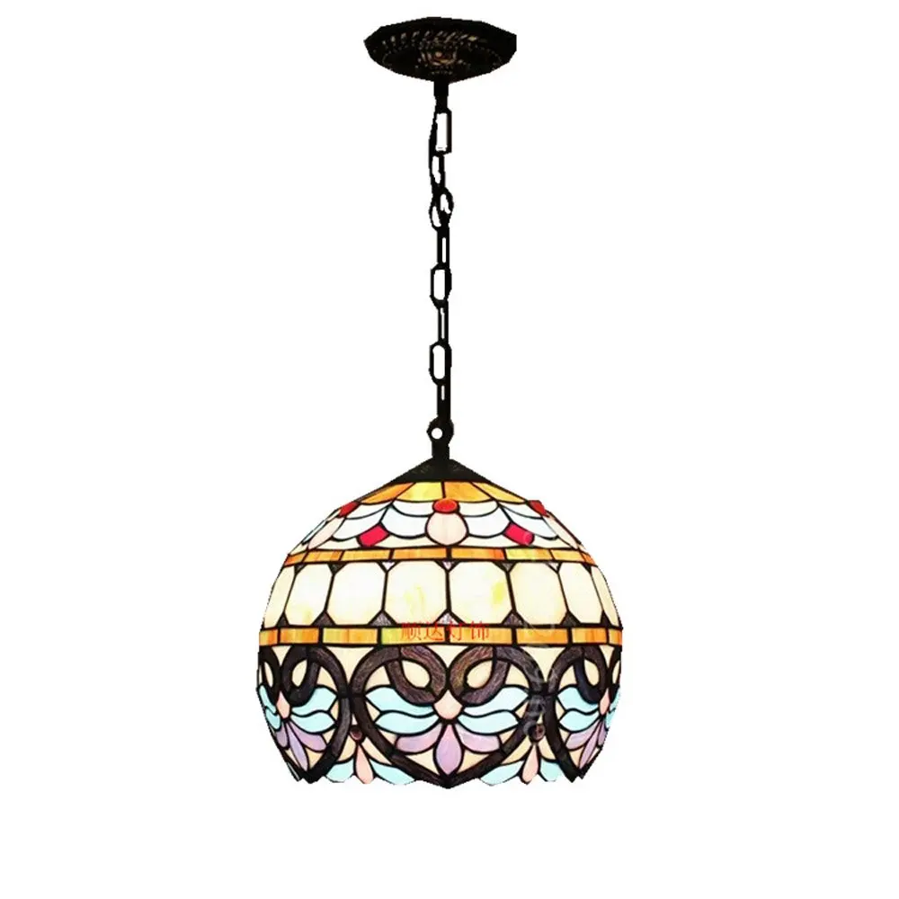 

Tiffany Bedroom Pendant lamps Baroque 12-inch Restaurant Glass Ball Hanging Lights Balcony Bronze metal Drop light