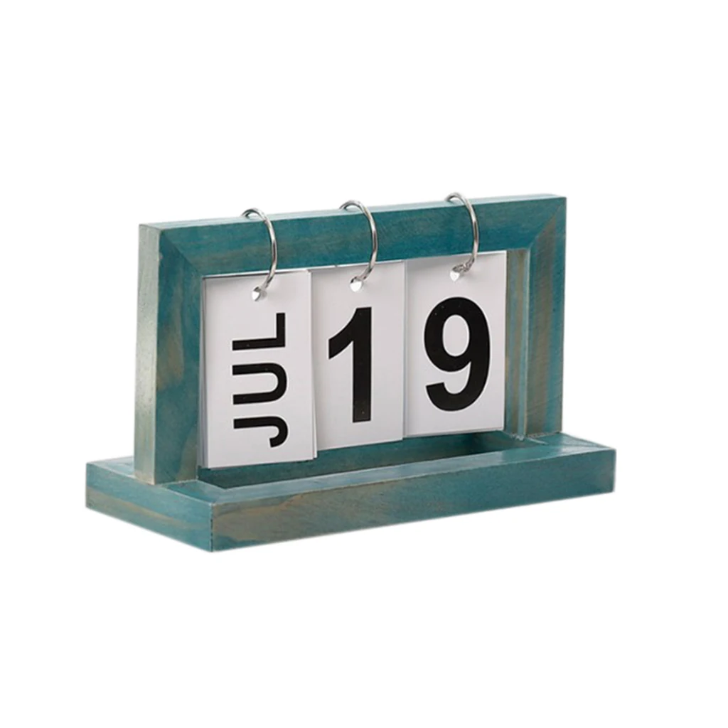 Vintage Wooden Perpetual Flip Desk Calendar for Home Dorm Office Decoration Christmas Birthday Gifts Tabletop Ornament