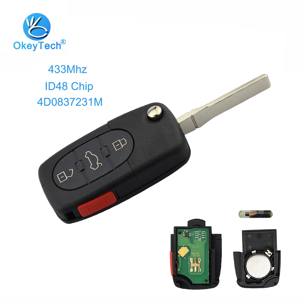 OkeyTech 4D0837231M 4D 0837 231 M дистанционный ключ для Audi 3 + 1 4 раскладной складной 315 МГц ID48