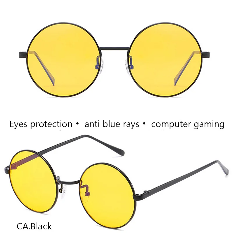 IVSTA круглые очки с защитой от синих лучей, компьютерный синий светильник, блокирующая игровая желтая оптическая рамка ночного видения для мужчин и женщин, золотистый металл - Цвет оправы: Black-Yellow