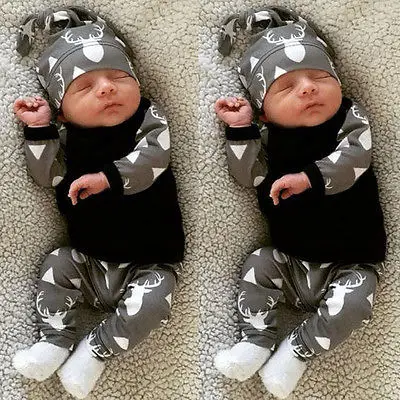 Newborn Infant Baby Girl Boy Deer Tops T shirt Leggings Pants Outfit Set Clothes