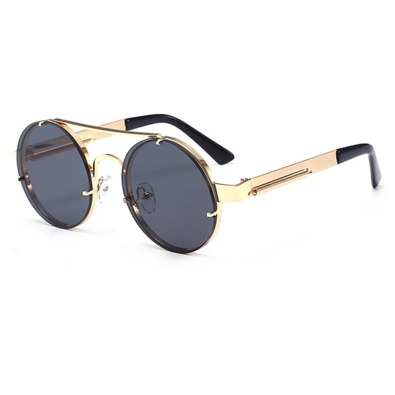 UVLAIK Vintage Steampunk Sunglasses Women Men Classic Metal Sun Glasses Ladies Round Style Steam Punk Sunglass UV400 Male Female - Цвет линз: Gold Black