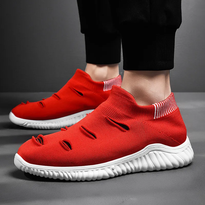 

Men Hole Socks Shoes Casual Male Teenagers Boys Youth Trainers White Black Slipony Red Easy Boost Without Laces Sneakers