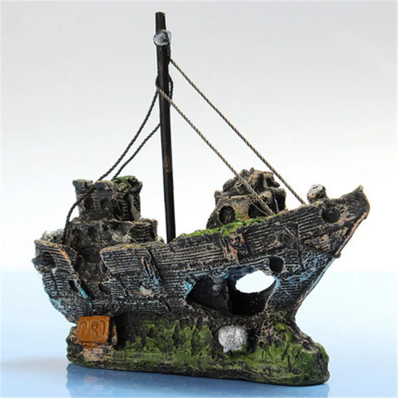 

Resin Home Aquarium Ornament Wreck Sunk Ship Sailing Boat Destroyer Fish Tank Cave Decor Resin Ornament Landscaping Decoration