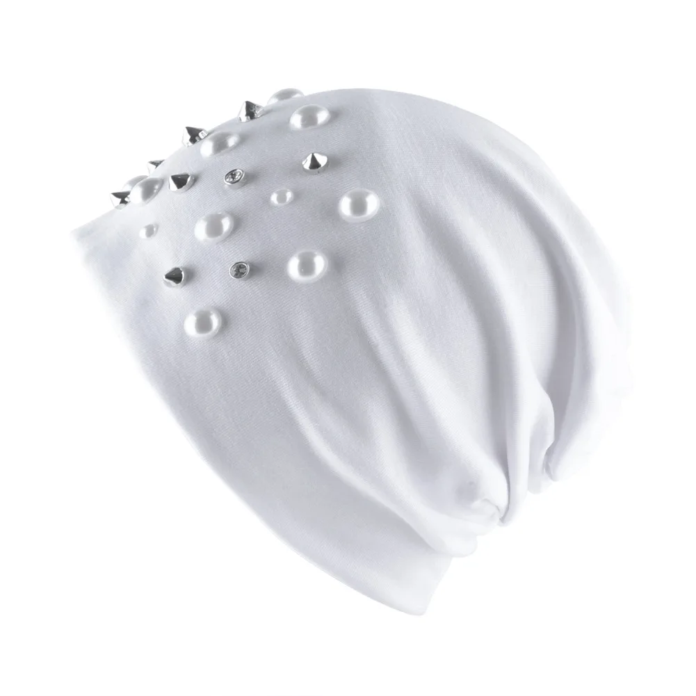 VEITHDIA Willow pearl хеджирующая шапка женская Skullies вязанные шапочки вязаная шапка s чепчик двухслойная хлопчатобумажная салфетка шапка, сезон осень-зима - Цвет: Белый