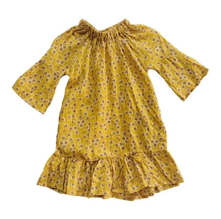 Коллекция 2019 года, Осенние хлопковые платья с длинными рукавами и принтом для девочек милое детское платье 6 шт./партия оптовая продажа