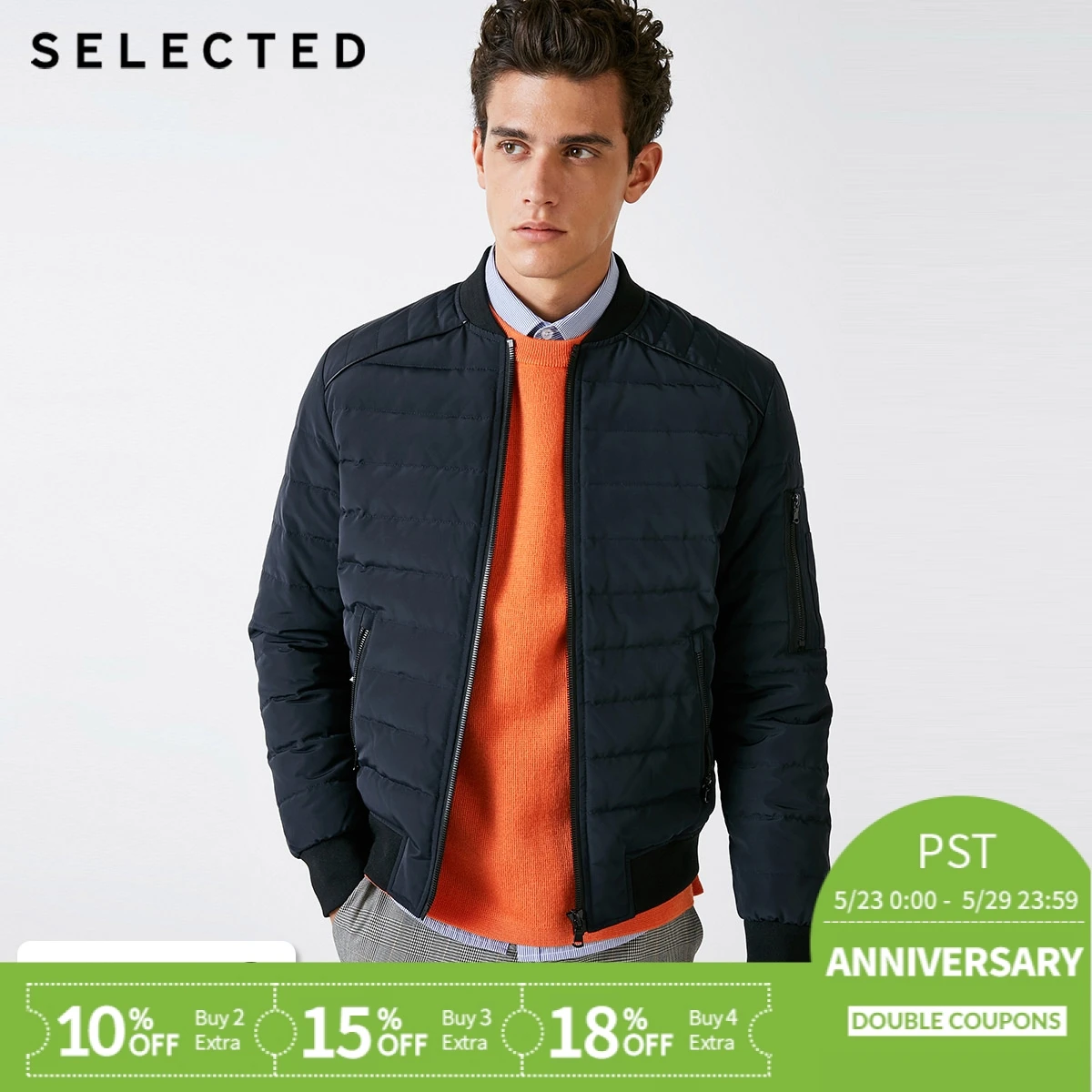 

SELECTED Men's Down Jacket Winter Baseball Collar Short Down Coat S|418412514