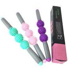 Gym Muscle Massage Roller Stick Yoga Massage Relax Tool Muscle Roller Sticks with 3 Point Spiky Ball