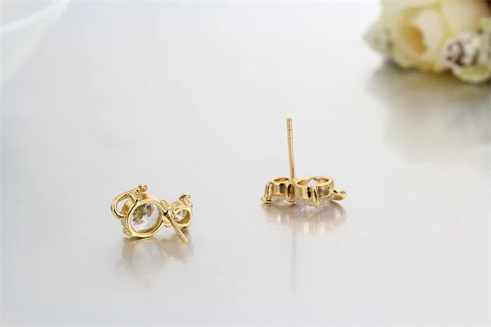 Yellow Gold Color Cute Cat Kitty Clear Zircon Anti-Allergic Piercing Stud Earrings for Women Children Girls Kids Jewelry Aros