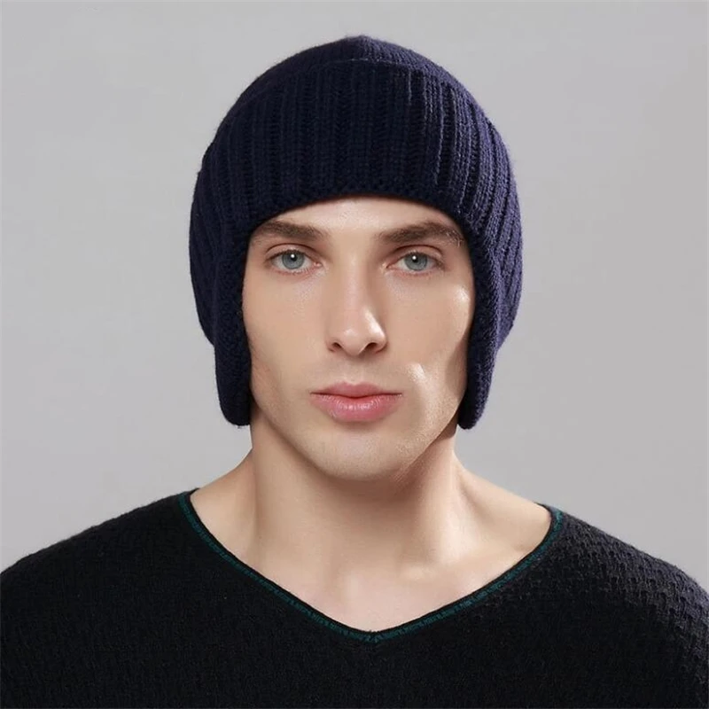 

IANLAN Casual Unisex Winter Outdoor Thermal Riding Bomber Hats Men Women Solid Thickening Knit Wool Caps with Earmuffs IL00203