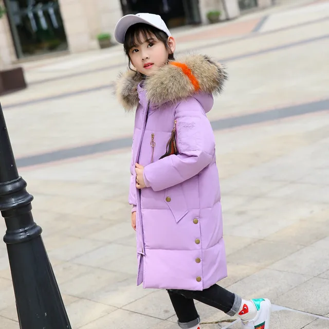 Down Jacket Girl 2018 Winter Fur Hooded Coat for Teenage Girl 12 years ...