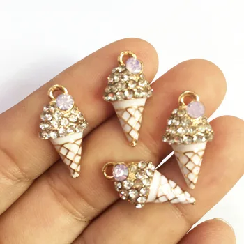 

New Arrival Fashion 12*21MM Fruit Ice Cream Rhinestones Oil Drop Alloy Jewelry Charms Gold Tone Enamel Bracelet Pendant Charm