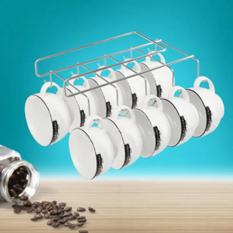 Under Shelf Mug Cups Storage Rack Metal Holder Hanging Kitchen