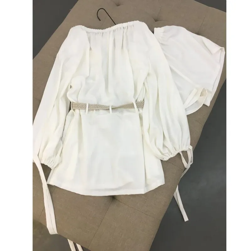 Blanc Robe Un Printemps Lin Costume Poche 2019 Mot De Col Femmes Robes Été Mode Chemise Manches Longues n1wdZq0a0