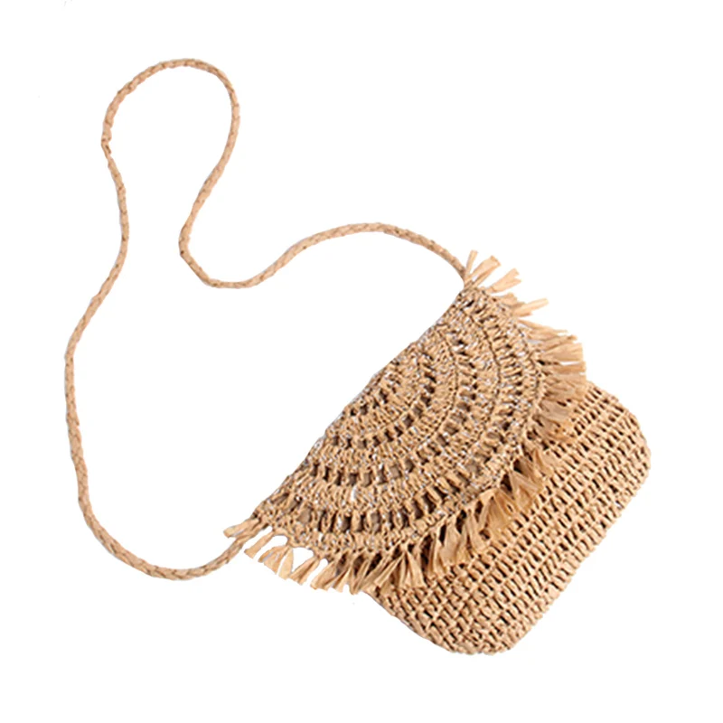 New Women Beach Tassel Straw Bags INS Popular Summer Female Handbag Fashion Lady Woven Shoulder Bag Casual Knit Crossbody SS3286 (7)