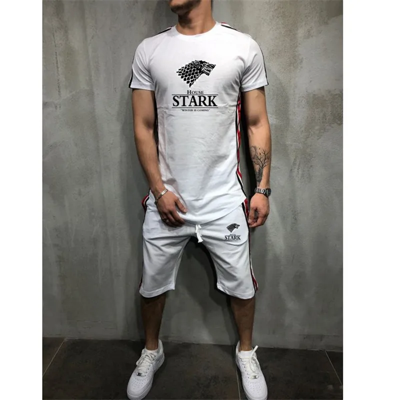 New Summer Hot Sale Men's Sets T Shirts+pants Two Pieces Sets 2019 Casual Tshirt Gyms Fitness trousers men Casual Tracksuit Male