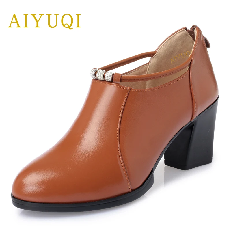 

AIYUQI 2019 spring new genuine leather women shoes shallow rough lightweight fashion women's shoes high heel casual shoes female