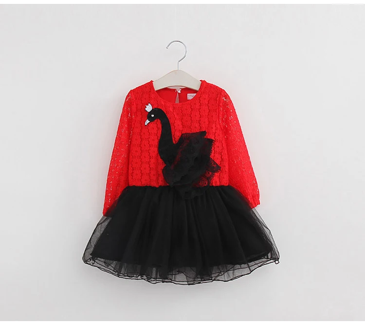 

Fashion New 2016 Spring Autumn Baby Girls Long Sleeved Dress Cute Swan Lace TUTU Dress Kids Girl Princess Dresses Clothes