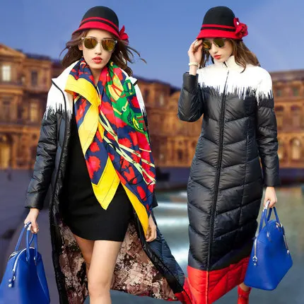 Cheap 2015 New Hot Thicken Warm Winter Woman Down jacket Coat Parkas Outerwear Luxury Plus Long Slim Mid Long White Duck Plus Size XL