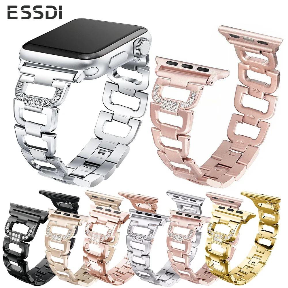 Essidi роскошный сверкающий чехол с кристаллами браслет ремешок для Apple Watch Series 5 4 3 2 1 нержавеющая сталь Ремешок 38 40 мм 42 44 мм